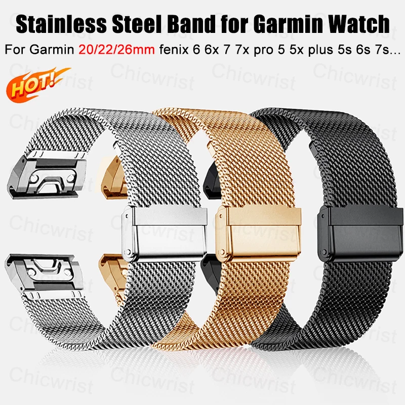 Stainless Steel Band for Garmin Watch fenix 6 6x 7 7x pro 5 5x plus 5s 6s 20/22/26mm Metal Strap Wristband Bracelet Accessories