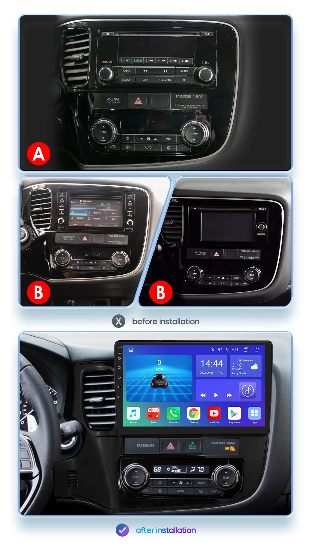 Hizpo 2 Din Android 13 For Mitsubishi Outlander 3 2012-2018 Car Multimedia Player Stereo CarPlay Navigation GPS Octa Core 7862