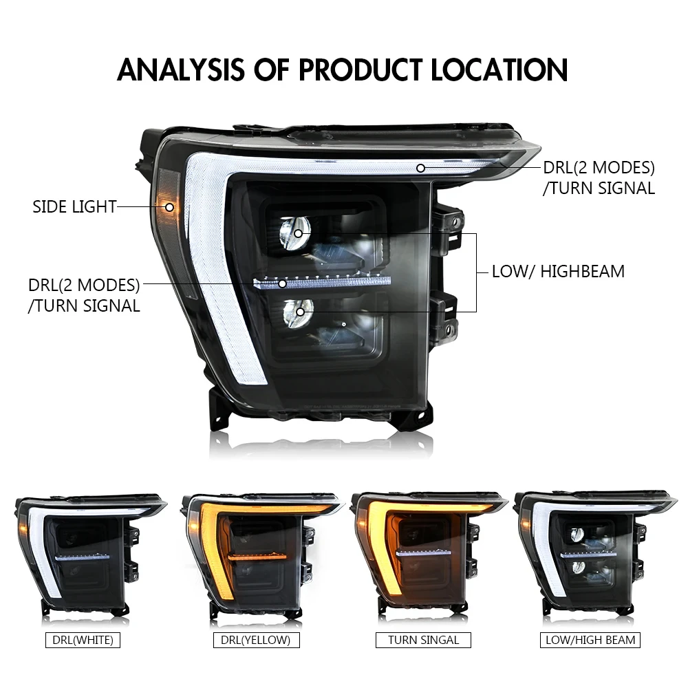 AKD Head Lamp for Ford F-150 Raptor LED Headlight 2021-2023 Headlights F150 DRL Turn Signal High Beam Angel Eye Projector Lens