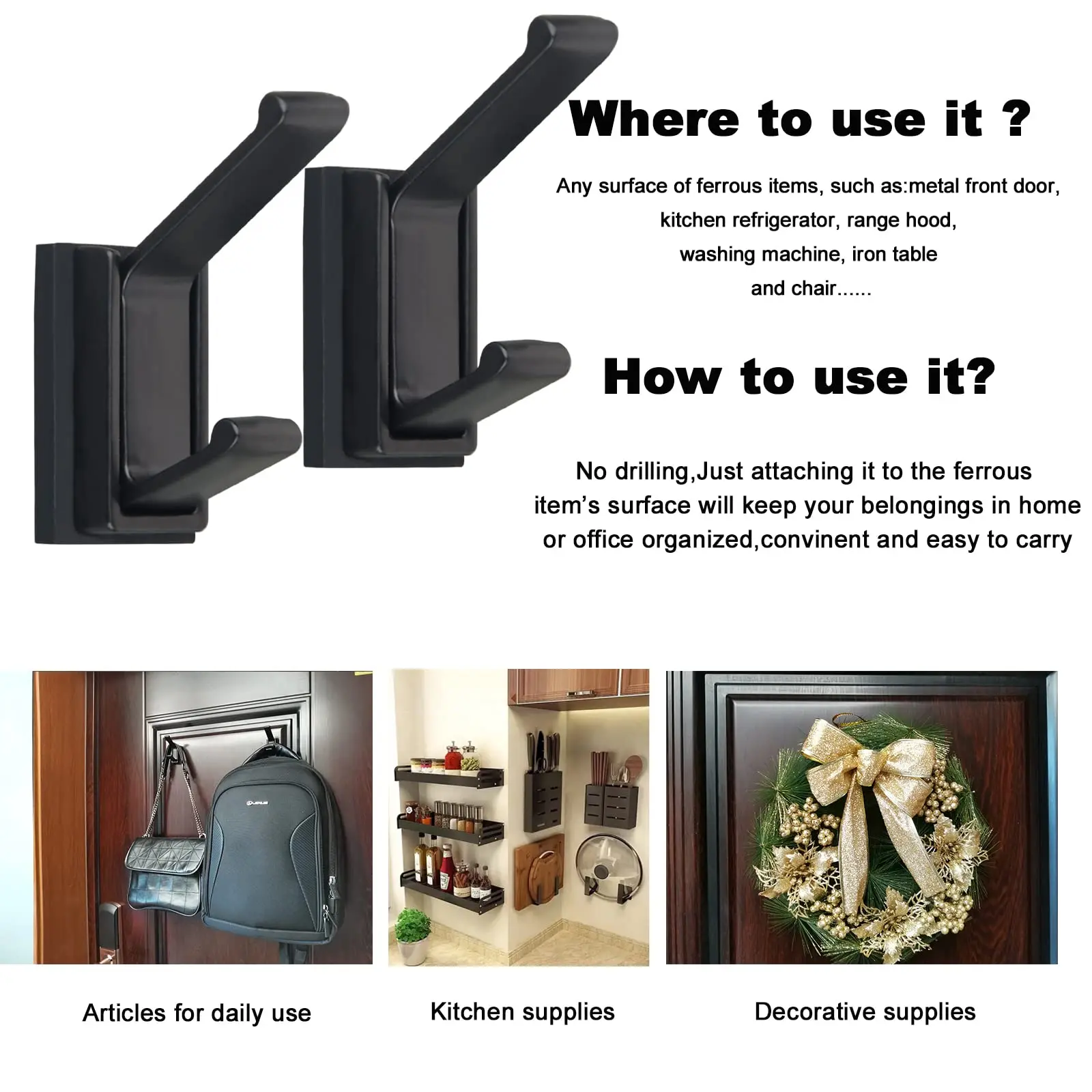 4PK Strong Magnetic Coat Hooks Rubber Coated Magnetic Hanger Mount Heavy Duty Metal Door Office Kitchen Refrigerator