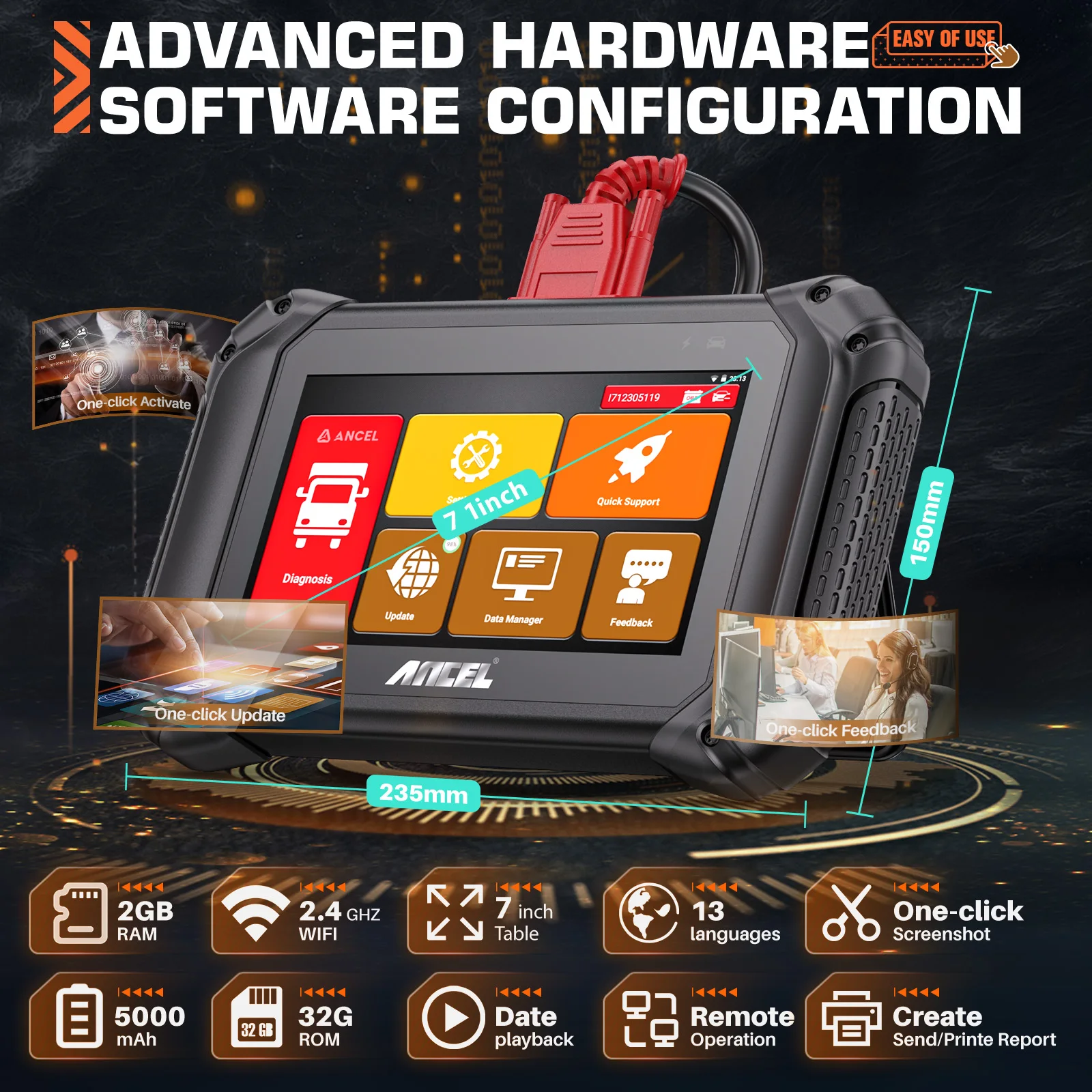 ANCEL V5 HD 12V 24V Heavy Duty Truck OBD2 Scanner Full System 2024 Diagnostic Tool Wifi Scanner D.PF Regeration ECU Programming