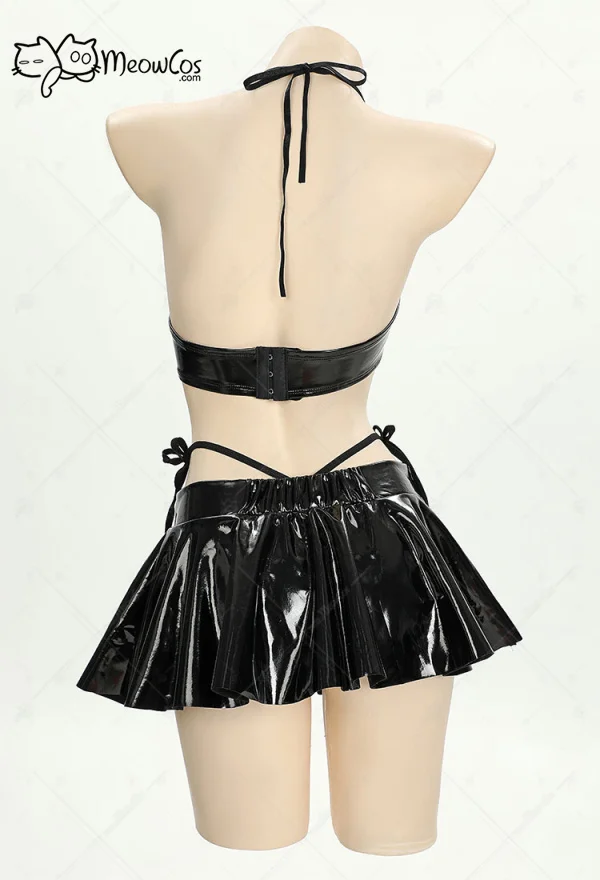Meowcos Women Broken Heart Gothic Lingerie Set Black Sexy Halter and Skirt Set Cosplay Costumes for Halloween