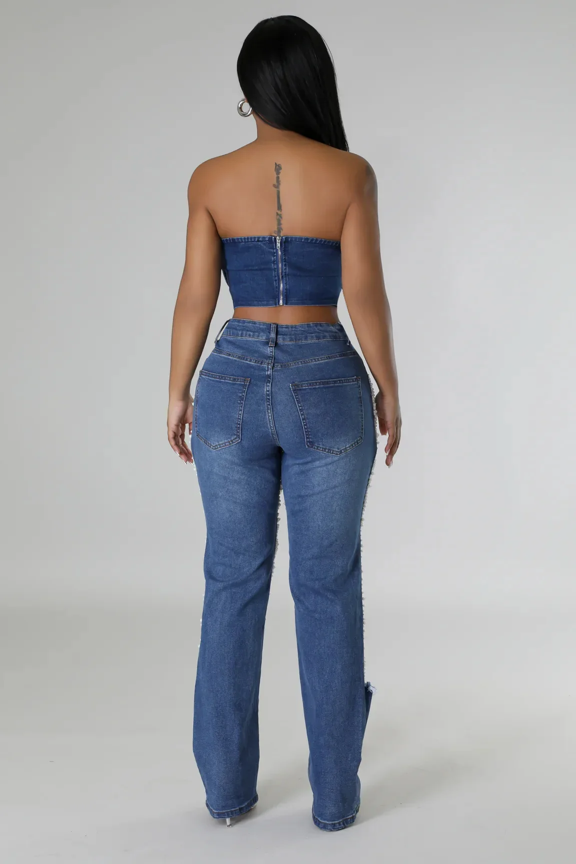 Women Fashion Pearl Beading Ripped Hollow Out Tassel Wide Leg Jeans 2026 New Summer INS Street Denim Pants Trousers