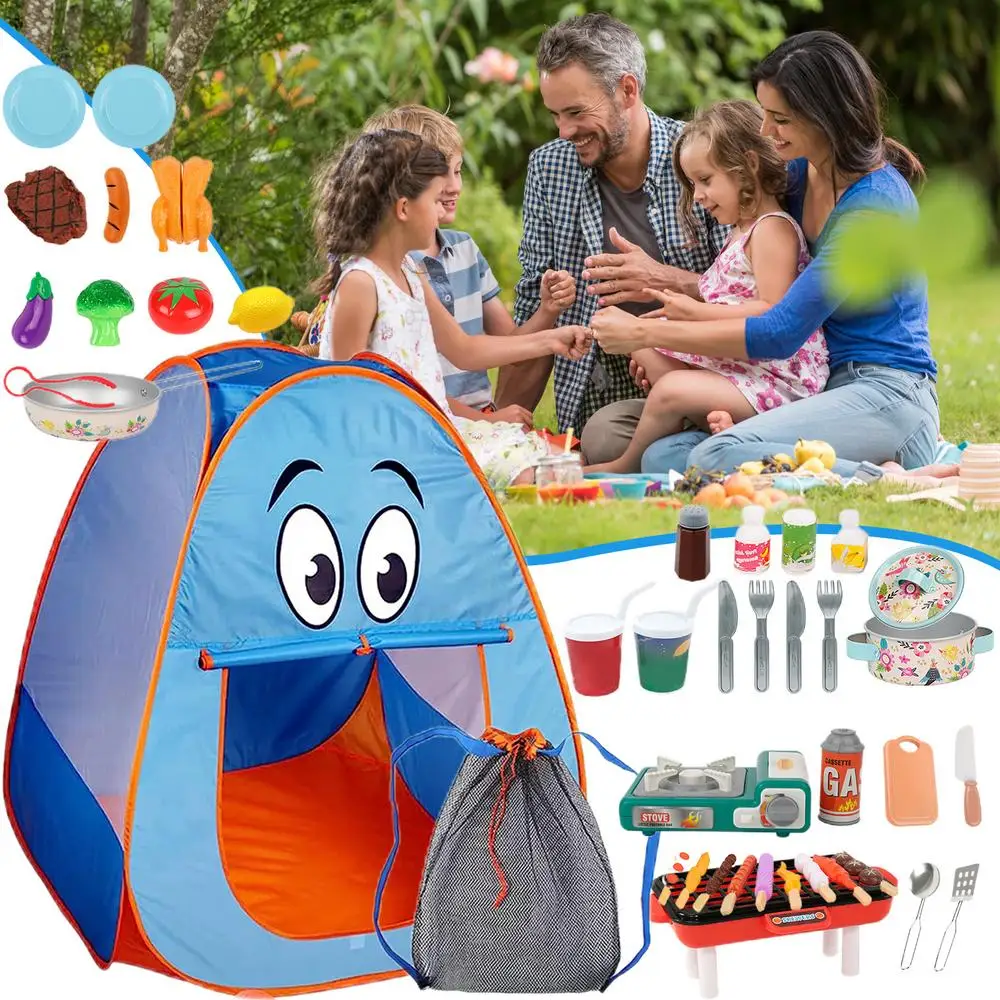Camping Play Set 40PCS Kids Camping Tent Pretend Playset Tent Toddler Toys Camping Toys For Kids Indoor Outdoor Pretend Play