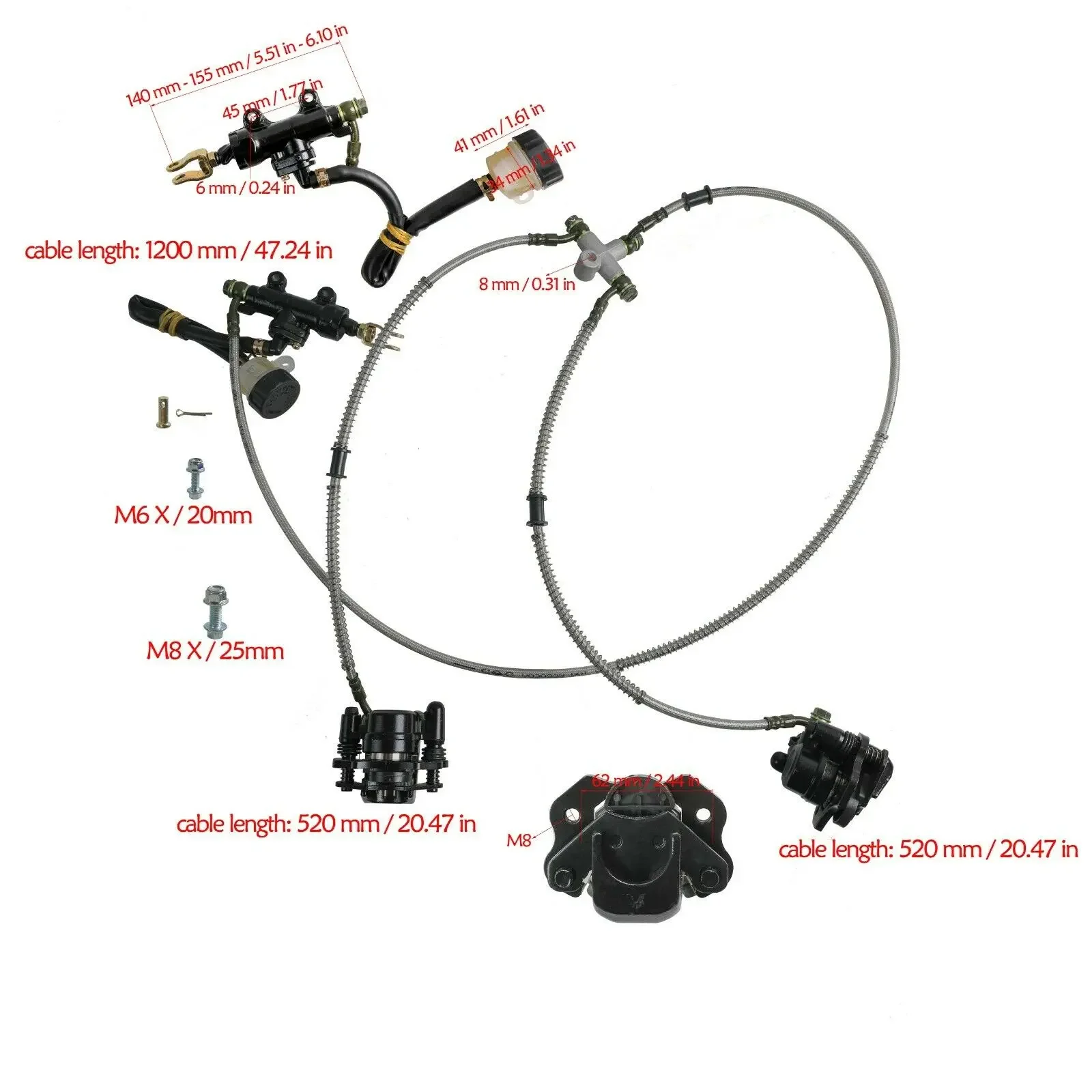 TDPRO Twin Rear Disc Brake Caliper Master Cylinder for 70cc 90cc 125cc GoKart ATV Quad