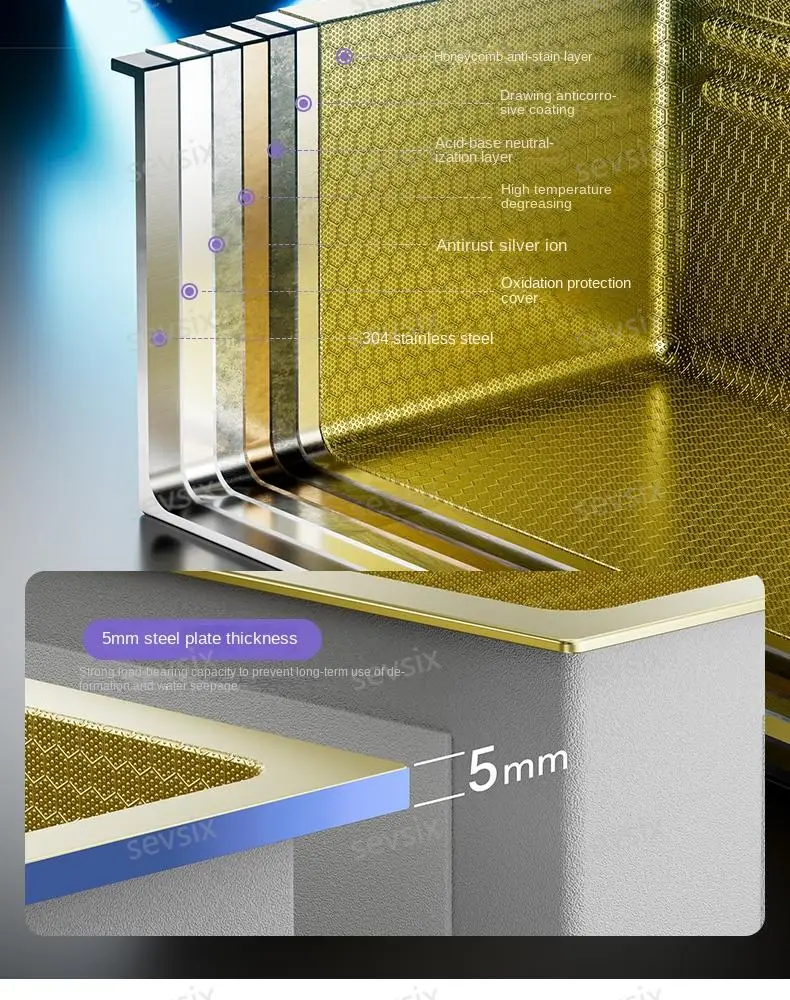 fregaderos de cocina Gold golden 5mm Waterfall Kitchen Sink Honeycomb Technology Large Digitial Display Stainless Steel Sink