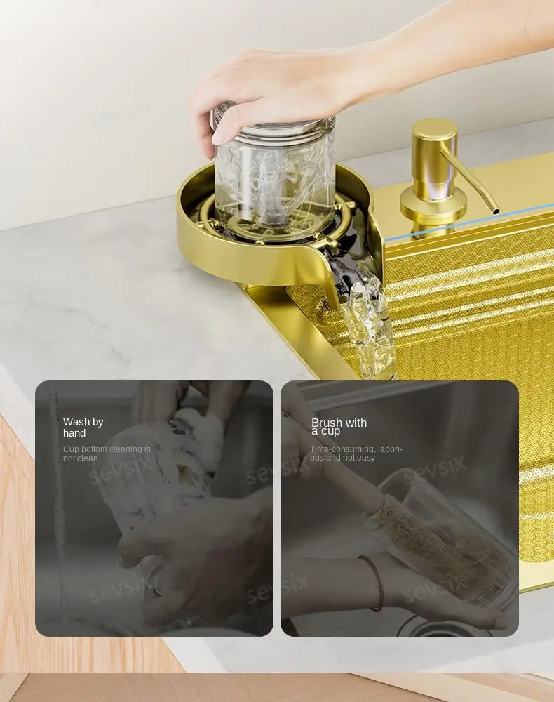 fregaderos de cocina Gold golden 5mm Waterfall Kitchen Sink Honeycomb Technology Large Digitial Display Stainless Steel Sink