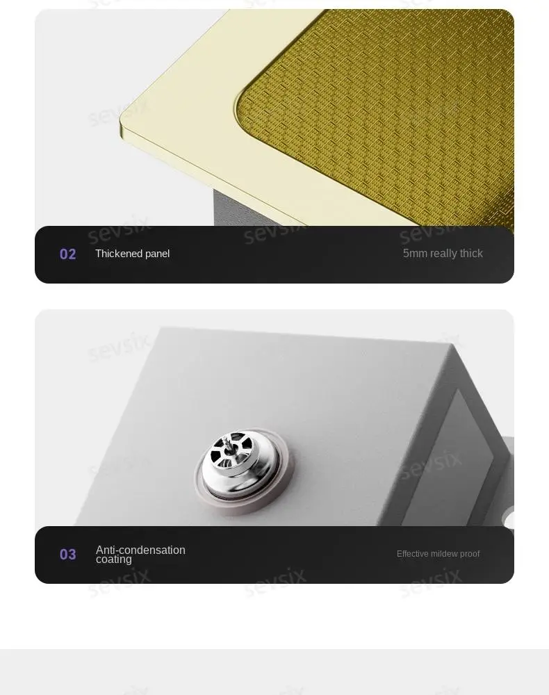 fregaderos de cocina Gold golden 5mm Waterfall Kitchen Sink Honeycomb Technology Large Digitial Display Stainless Steel Sink