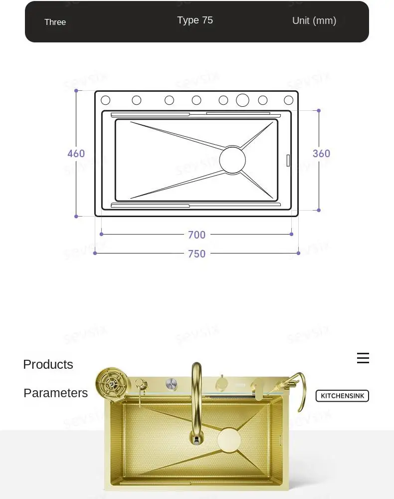 fregaderos de cocina Gold golden 5mm Waterfall Kitchen Sink Honeycomb Technology Large Digitial Display Stainless Steel Sink