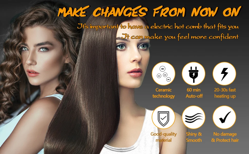 Goiple Electric Hot Comb Hair Straightenerm Curling Iron for Natural Black Hair Wigs Pressing Combs with Wig Glue Hair Wax Stick