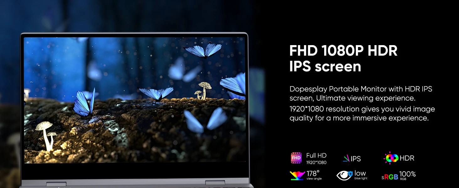 Dopesplay 14.1Inch Portable Monitor Lapdock Built-in 50000mAh Battery 10-Points Touchscreen 1080P HDR IPS Second Screen Extender