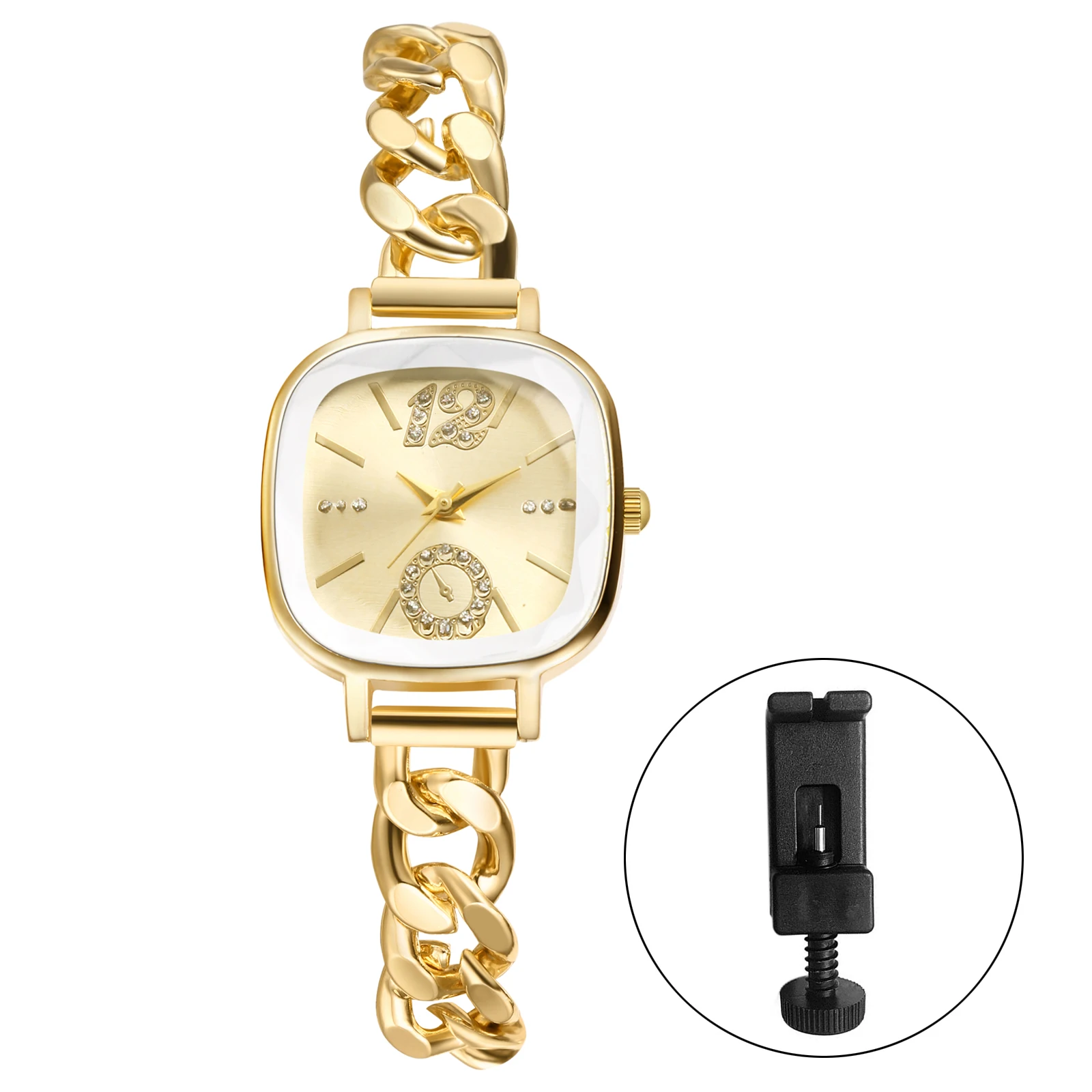 Lancardo Women's Square Cuban Bracelet Watch Diamond Waterproof Strip Scale Adjustable Bracelet Exquisite Fashion Women's Watch