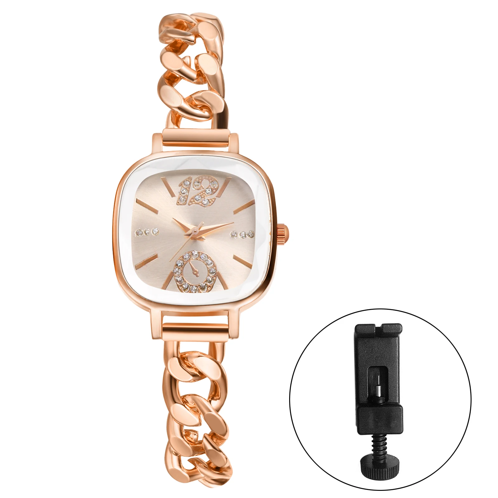 Lancardo Women's Square Cuban Bracelet Watch Diamond Waterproof Strip Scale Adjustable Bracelet Exquisite Fashion Women's Watch