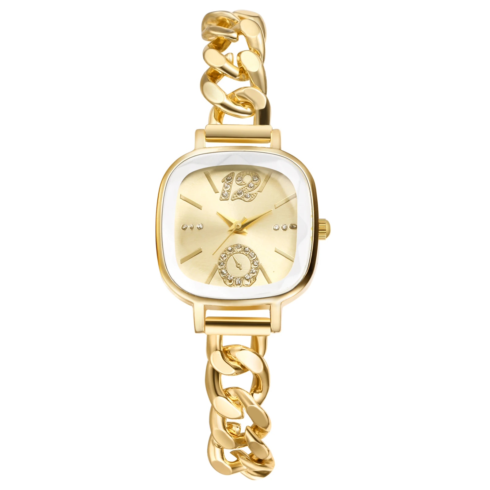 Lancardo Women's Square Cuban Bracelet Watch Diamond Waterproof Strip Scale Adjustable Bracelet Exquisite Fashion Women's Watch