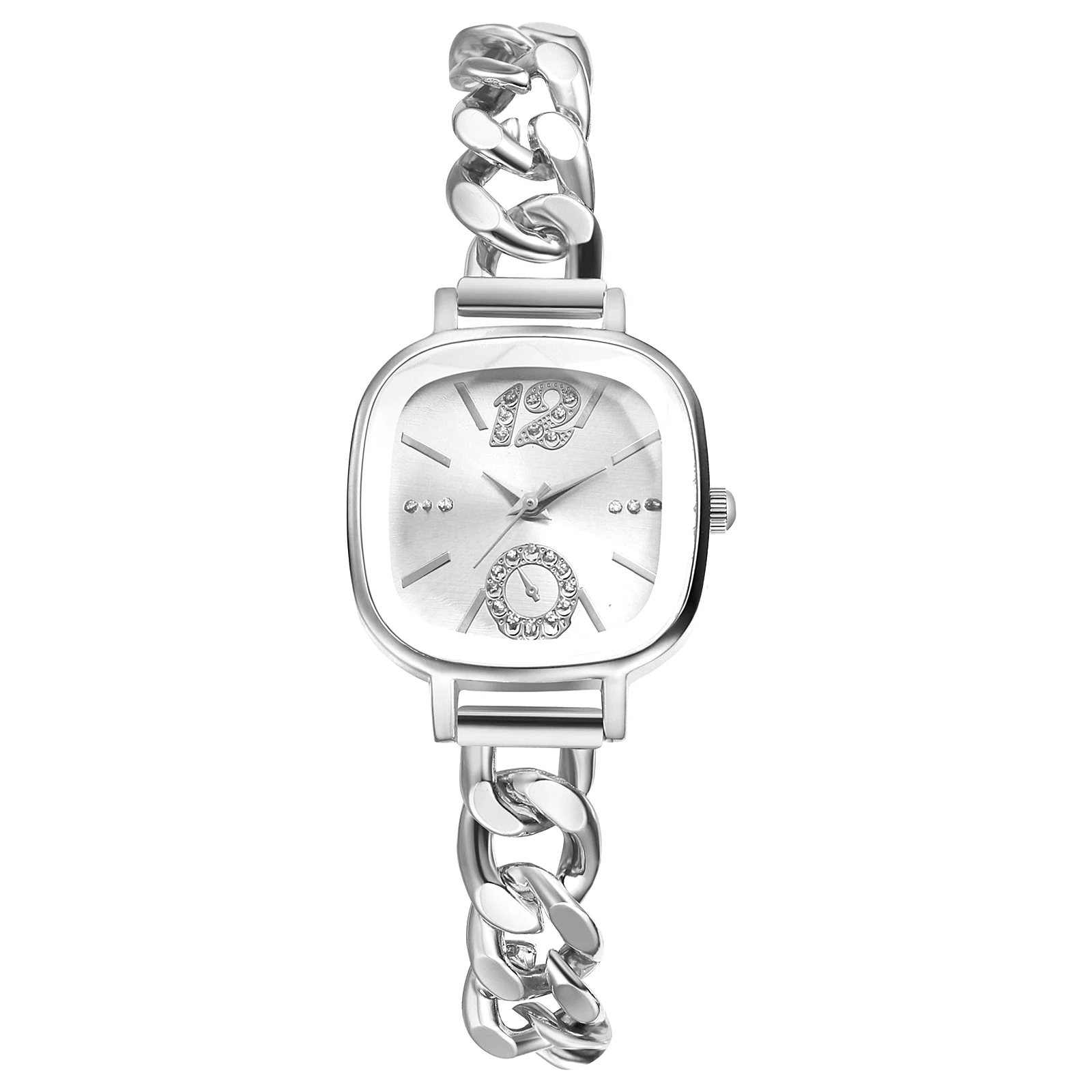 Lancardo Women's Square Cuban Bracelet Watch Diamond Waterproof Strip Scale Adjustable Bracelet Exquisite Fashion Women's Watch