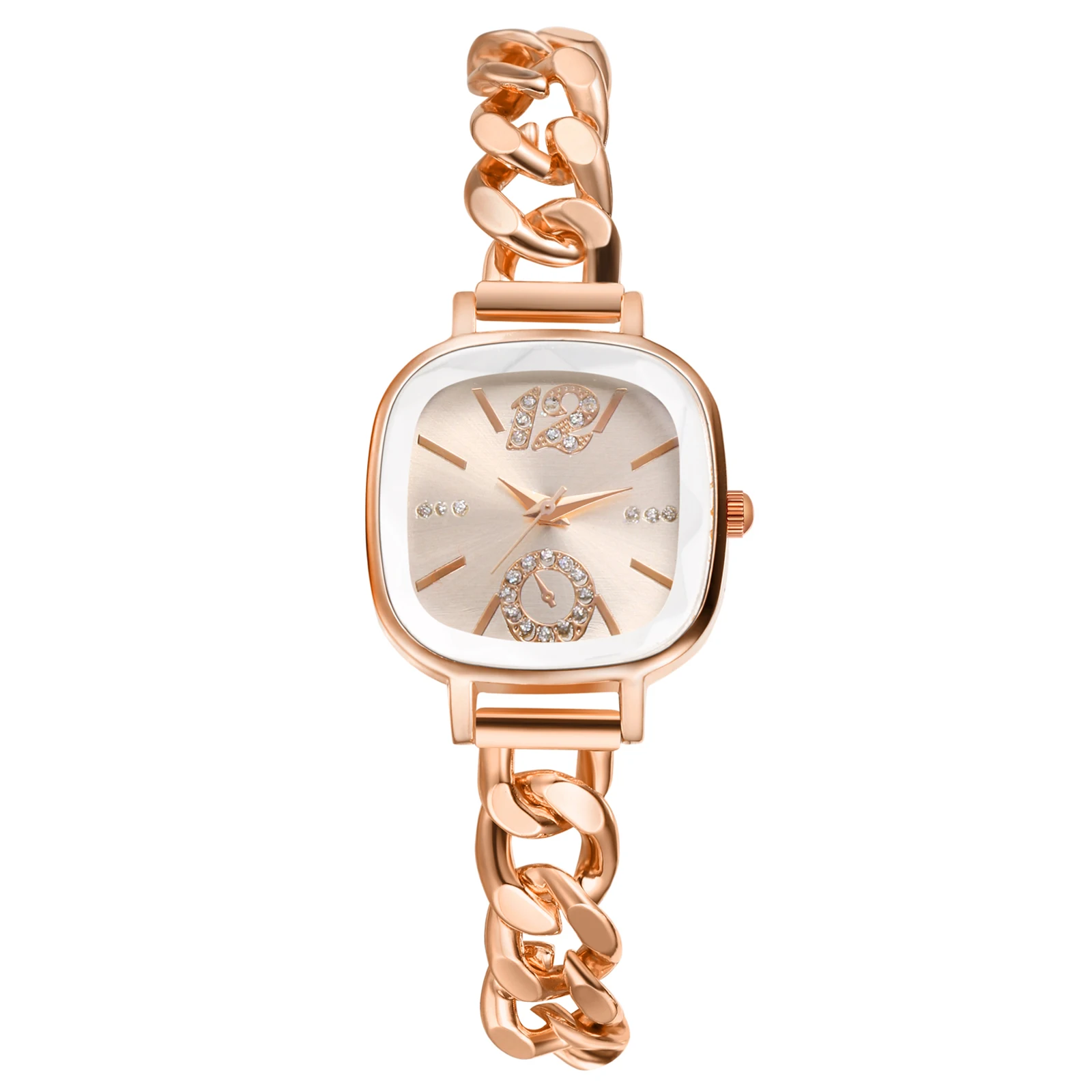 Lancardo Women's Square Cuban Bracelet Watch Diamond Waterproof Strip Scale Adjustable Bracelet Exquisite Fashion Women's Watch