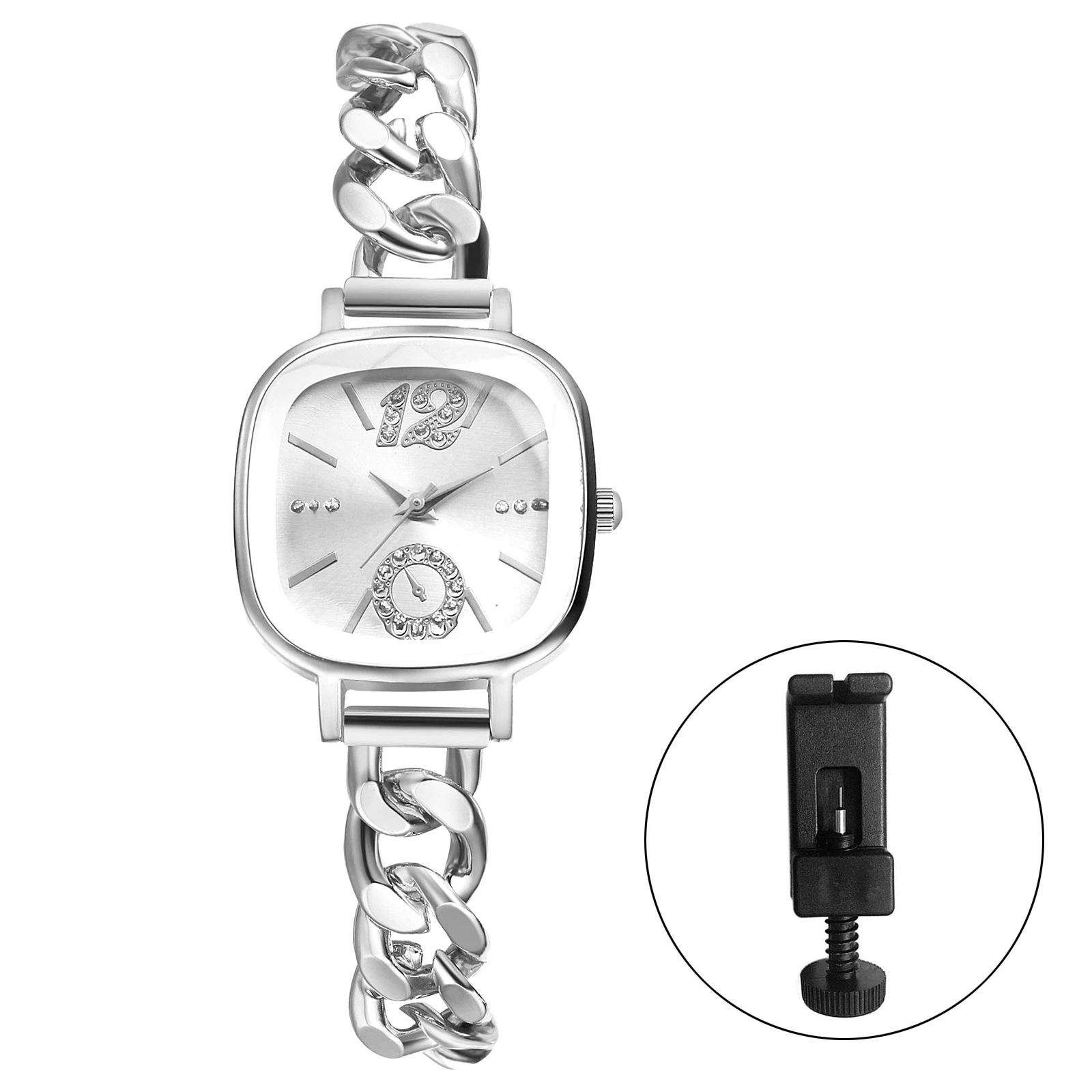 Lancardo Women's Square Cuban Bracelet Watch Diamond Waterproof Strip Scale Adjustable Bracelet Exquisite Fashion Women's Watch