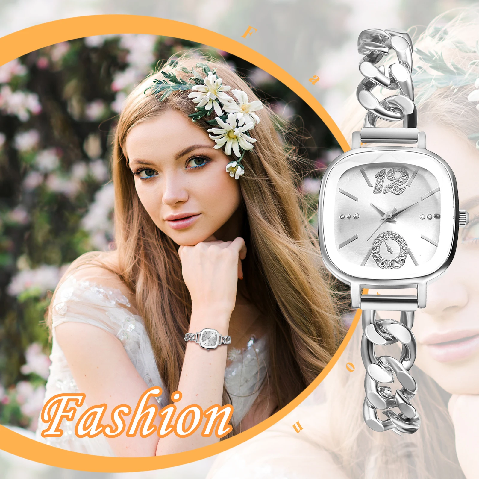 Lancardo Women's Square Cuban Bracelet Watch Diamond Waterproof Strip Scale Adjustable Bracelet Exquisite Fashion Women's Watch