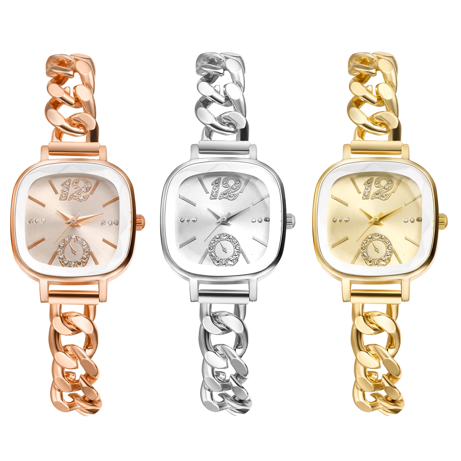 Lancardo Women's Square Cuban Bracelet Watch Diamond Waterproof Strip Scale Adjustable Bracelet Exquisite Fashion Women's Watch