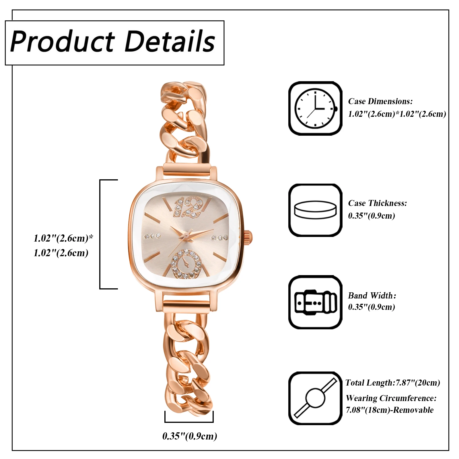 Lancardo Women's Square Cuban Bracelet Watch Diamond Waterproof Strip Scale Adjustable Bracelet Exquisite Fashion Women's Watch