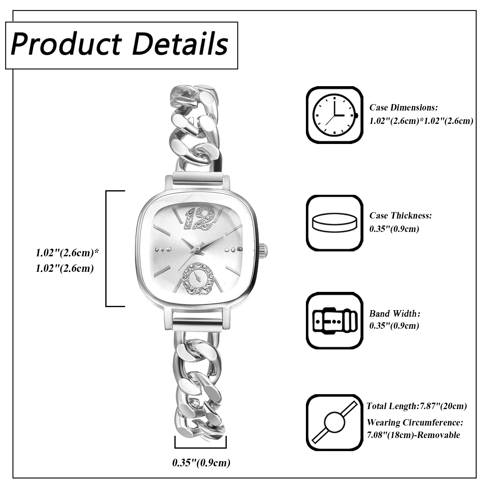 Lancardo Women's Square Cuban Bracelet Watch Diamond Waterproof Strip Scale Adjustable Bracelet Exquisite Fashion Women's Watch