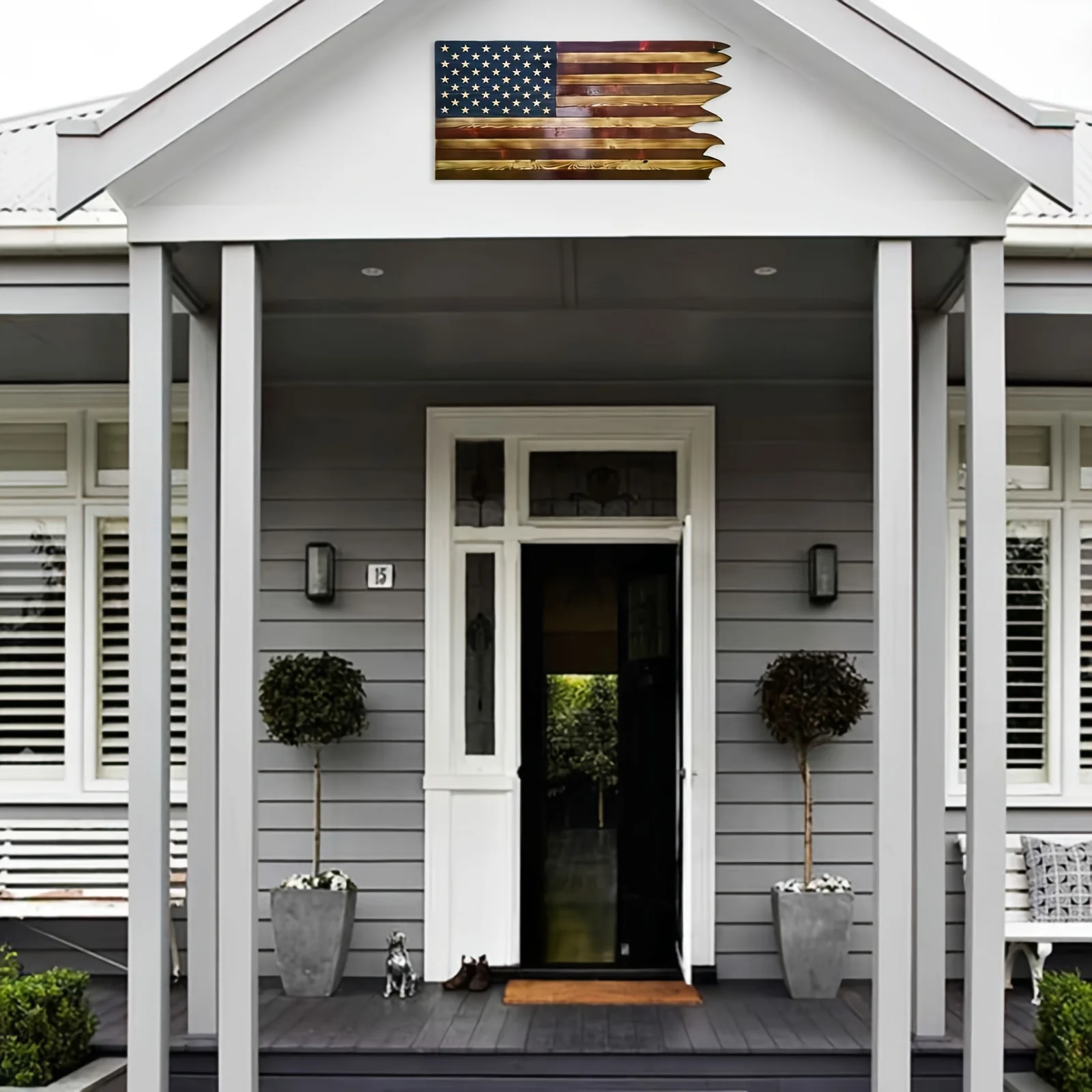 8*15inch American Wavy Flag - Wooden Independence Day Decoration for Home, Restaurant, Bar, Cafe and Garage christmars gifts