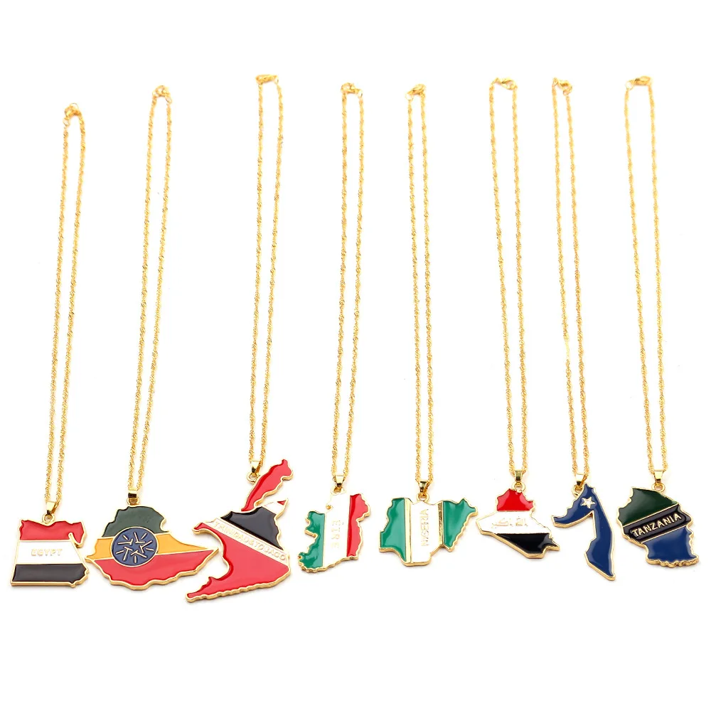 SOMESOOR African Countries National Flag Necklace Nigeria Ghana Jamaica Maps Hip-hop Enamel Pendant Chain Jewelry For Women Gift