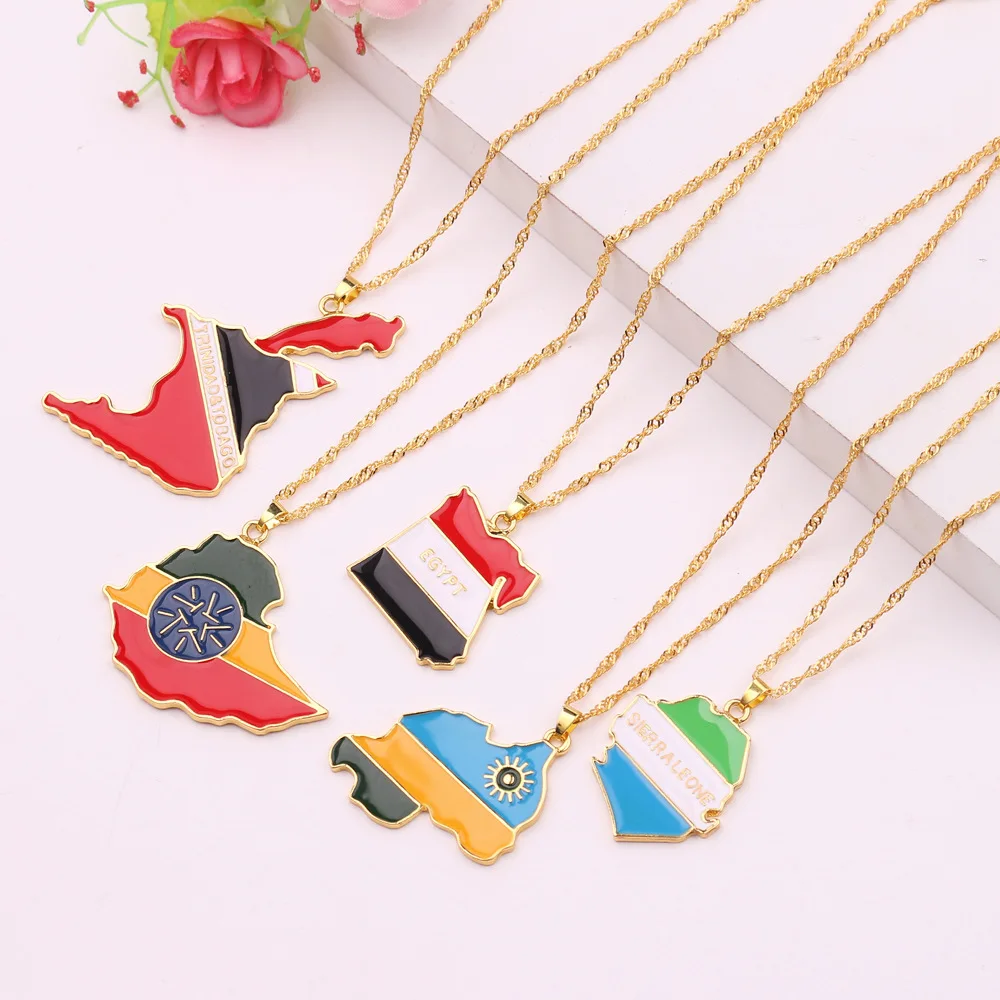 SOMESOOR African Countries National Flag Necklace Nigeria Ghana Jamaica Maps Hip-hop Enamel Pendant Chain Jewelry For Women Gift