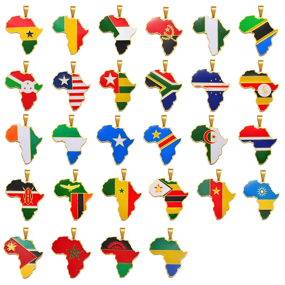 SOMESOOR African Countries National Flag Necklace Nigeria Ghana Jamaica Maps Hip-hop Enamel Pendant Chain Jewelry For Women Gift