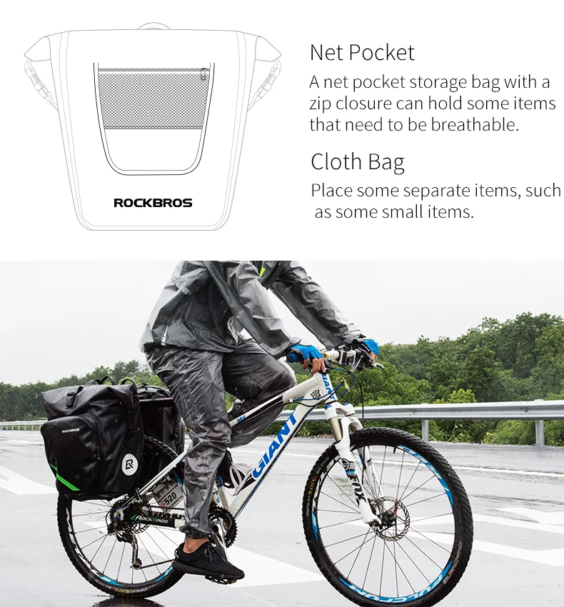 ROCKBROS Waterproof Bike Bag 27L Large Capacity Bicycle Bag Mountain Bike Saddle Rack Trunk Bags Luggage Carrier Bike Accessorie