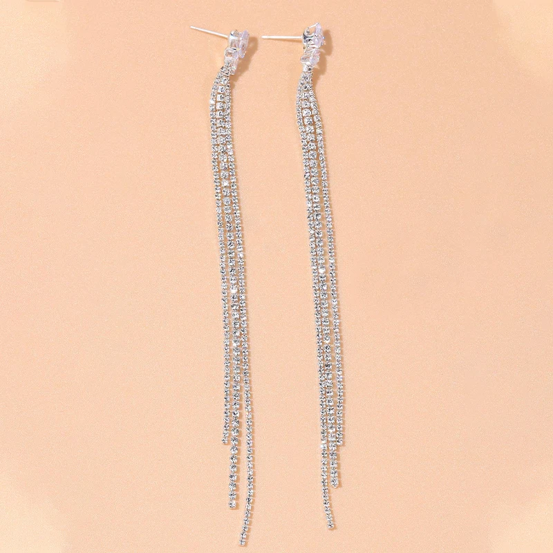 Stonefans Luxury Cubic Zirconia Long Tassel Earrings for Women Bridal Vintage Drop Dangling Earrings Unique Wedding Jewelry Gift