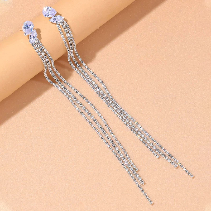 Stonefans Luxury Cubic Zirconia Long Tassel Earrings for Women Bridal Vintage Drop Dangling Earrings Unique Wedding Jewelry Gift