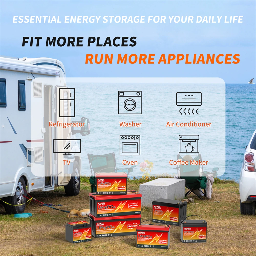 12V 24V 50Ah 100Ah 140Ah 168Ah 200Ah 300Ah Lifepo4 Battery Built-in BMS Rechargeable Deep Cycle for RV Golf Cart Solar Storage