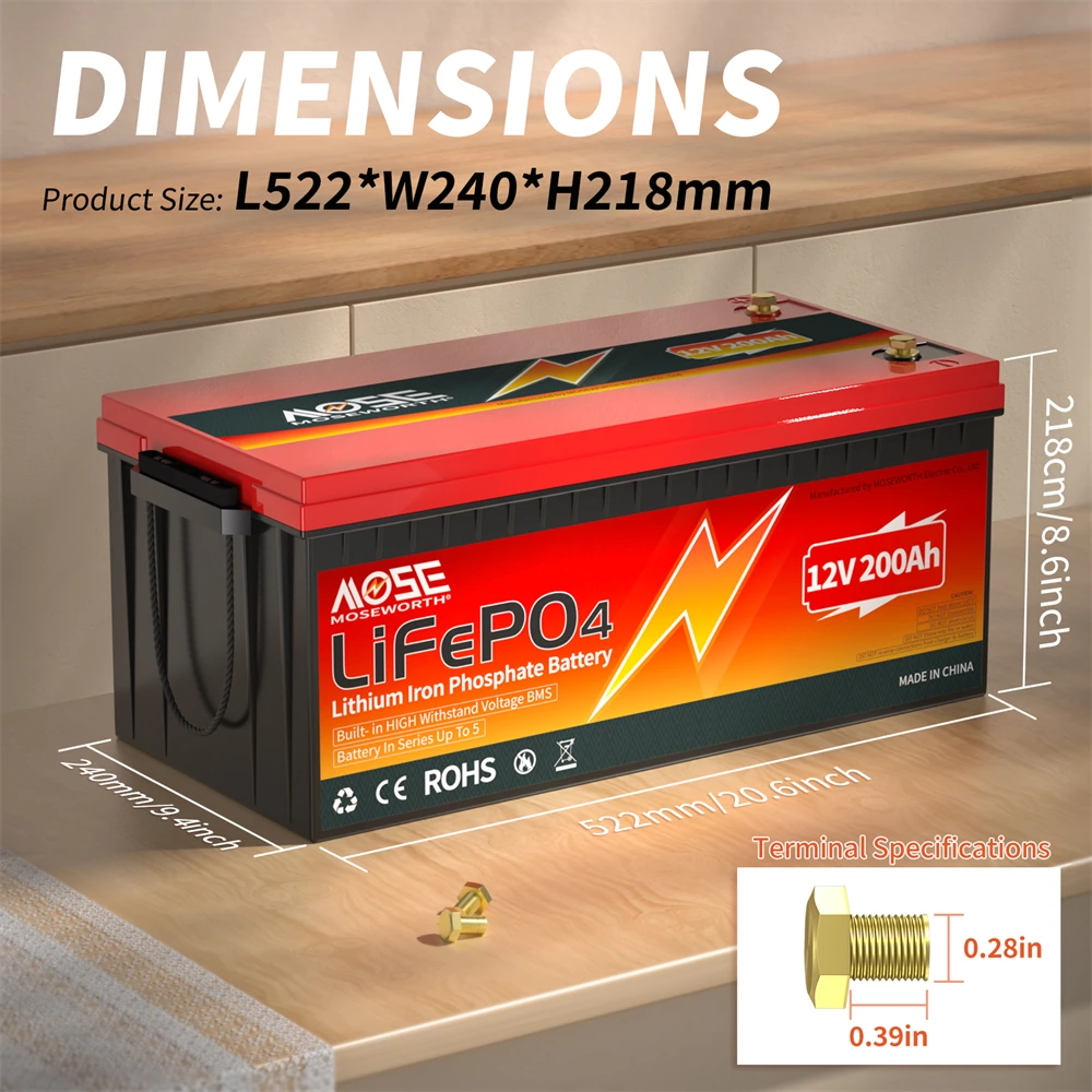12V 24V 50Ah 100Ah 140Ah 168Ah 200Ah 300Ah Lifepo4 Battery Built-in BMS Rechargeable Deep Cycle for RV Golf Cart Solar Storage