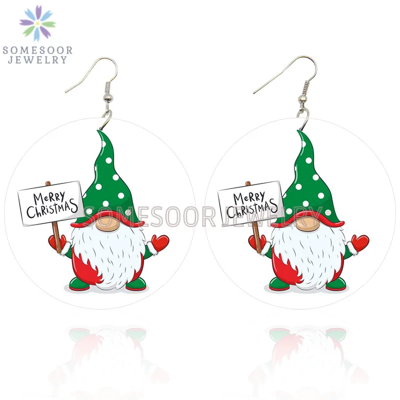 SOMESOOR Cute Santa Baby Elk Wooden Drop Earrings Jewelry For Women Girl Gifts Christmas Holiday New Year Wood Loops Ear Dangle