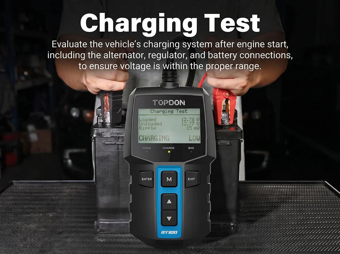 TOPDON BT100 12V Car Battery Tester Digital Automotive Diagnostic Battery Tester Analyzer Vehicle Cranking Charging Scanner Tool