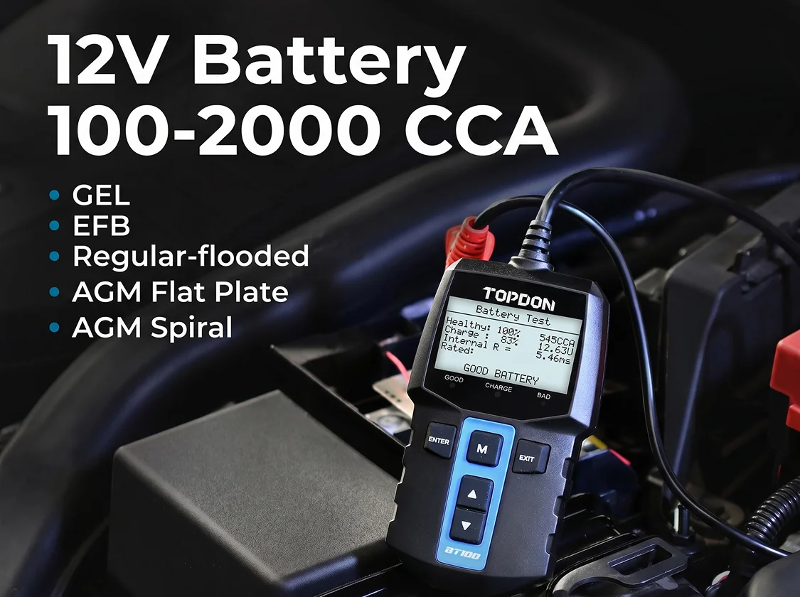 TOPDON BT100 12V Car Battery Tester Digital Automotive Diagnostic Battery Tester Analyzer Vehicle Cranking Charging Scanner Tool