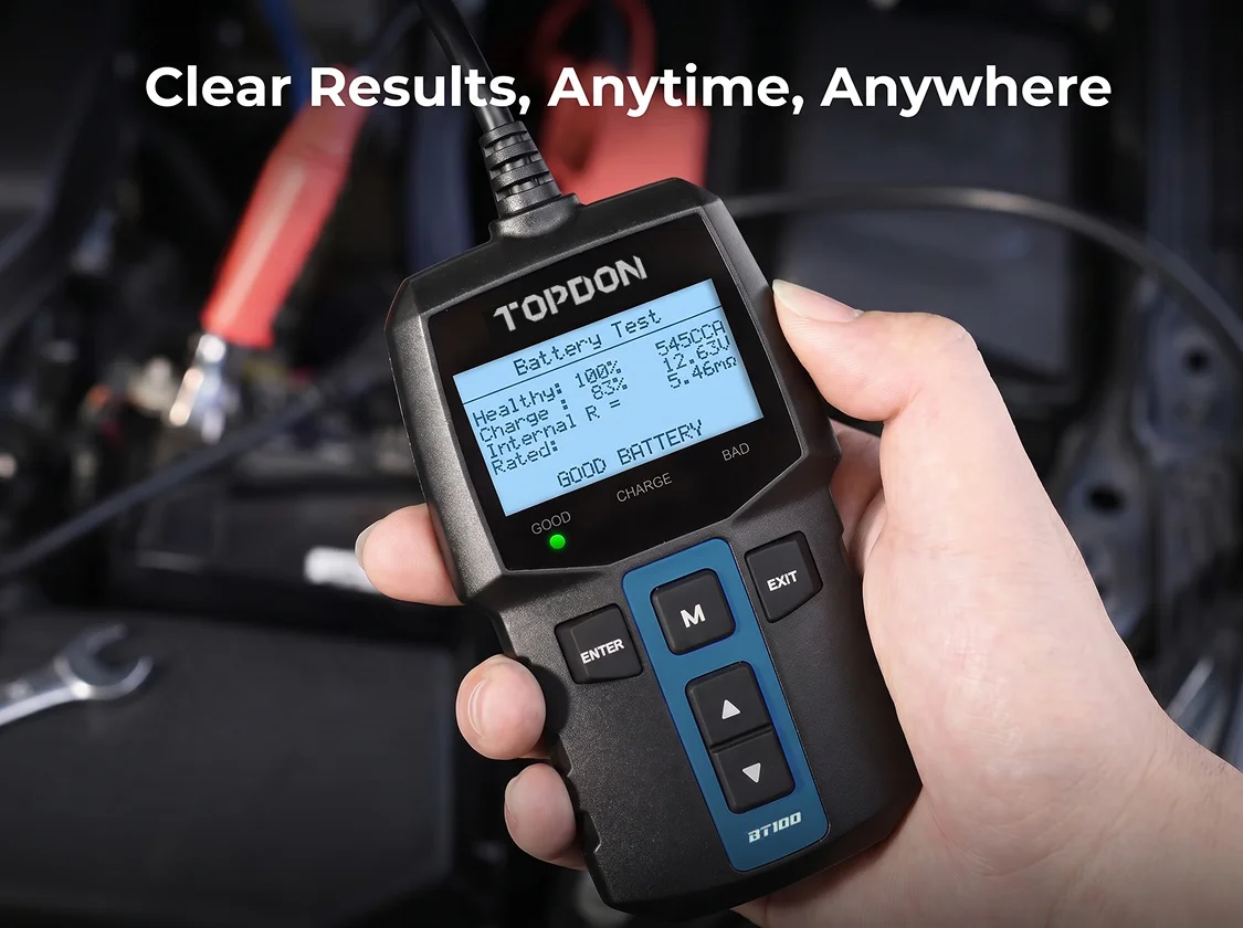 TOPDON BT100 12V Car Battery Tester Digital Automotive Diagnostic Battery Tester Analyzer Vehicle Cranking Charging Scanner Tool