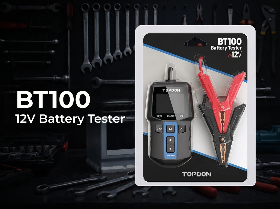 TOPDON BT100 12V Car Battery Tester Digital Automotive Diagnostic Battery Tester Analyzer Vehicle Cranking Charging Scanner Tool