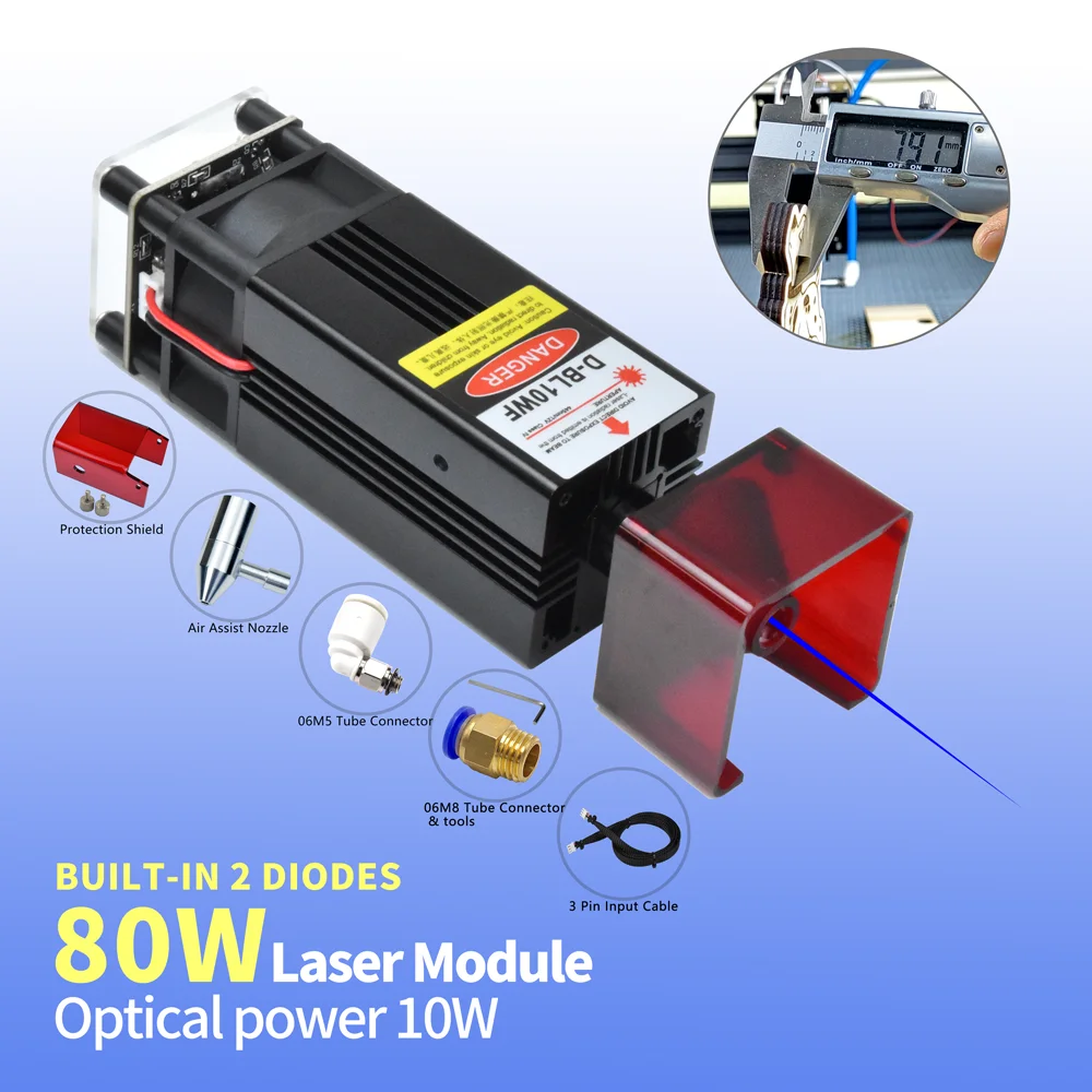 80W/40W Laser Engraver Module Head Focal Fixed 445nm Blue Light Module for CNC Laser Cutting Engraving Marking Machine Wood Tool