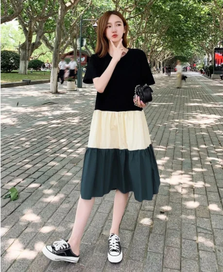 Pregnant Summer Maternity Clothes Green Beige Short Sleeve O-neck Drawstring Waist Pregnant Woman Ball Gown Dress Chiffon Dress