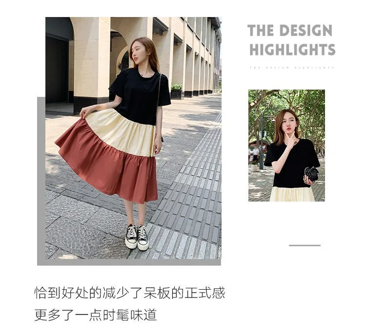 Pregnant Summer Maternity Clothes Green Beige Short Sleeve O-neck Drawstring Waist Pregnant Woman Ball Gown Dress Chiffon Dress