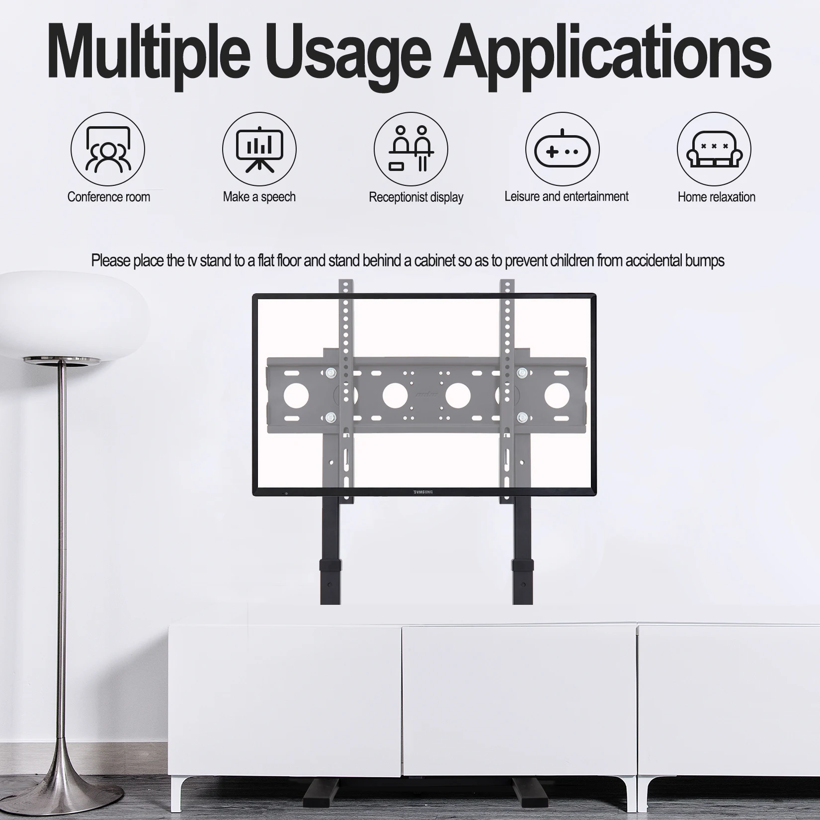 Metal Floor TV Stand Bracket Free Standing TV Mount Height Adjustable for 32-100 Inch LED LCD