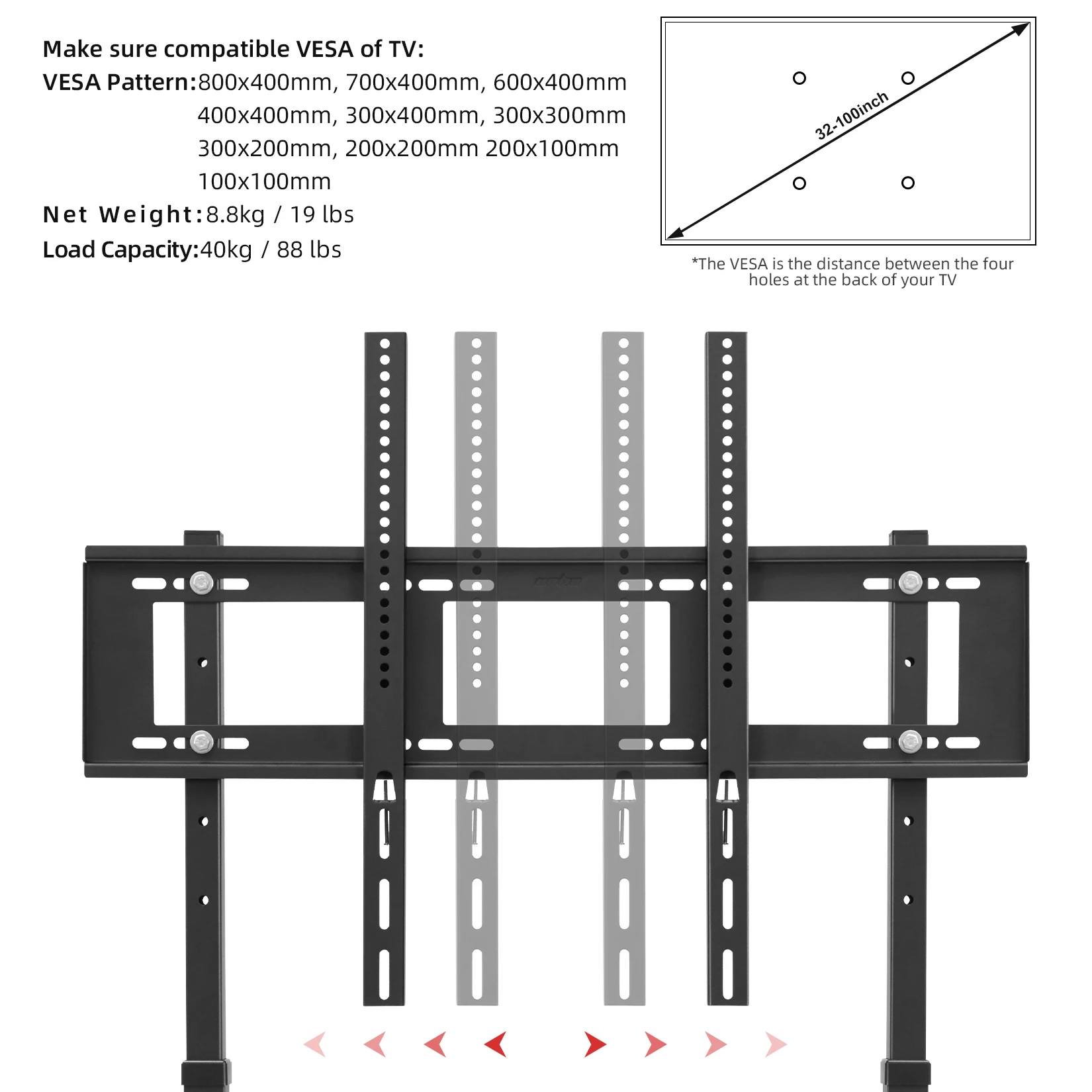 Metal Floor TV Stand Bracket Free Standing TV Mount Height Adjustable for 32-100 Inch LED LCD