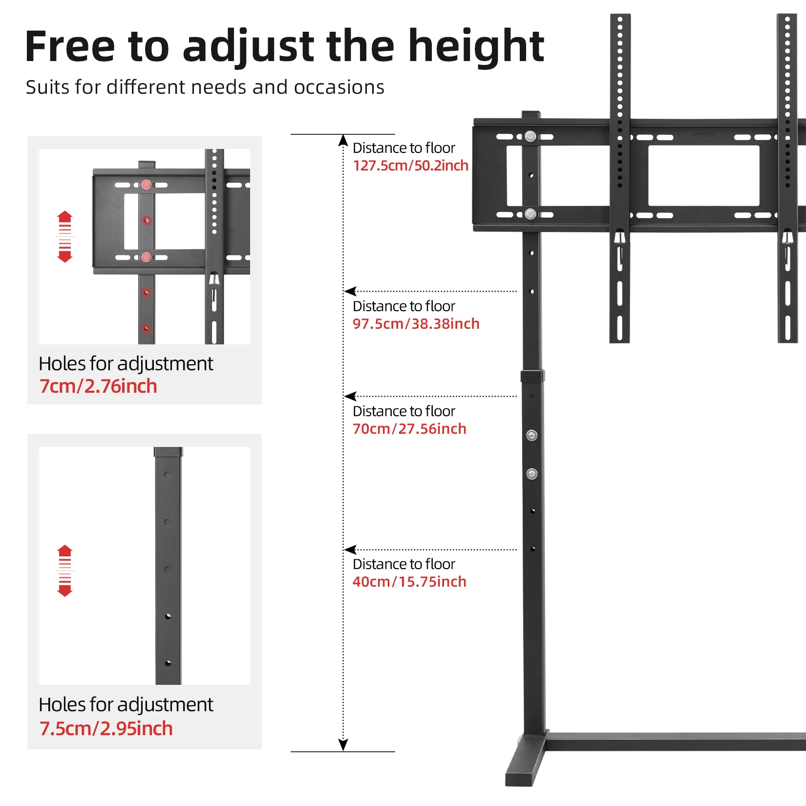 Metal Floor TV Stand Bracket Free Standing TV Mount Height Adjustable for 32-100 Inch LED LCD
