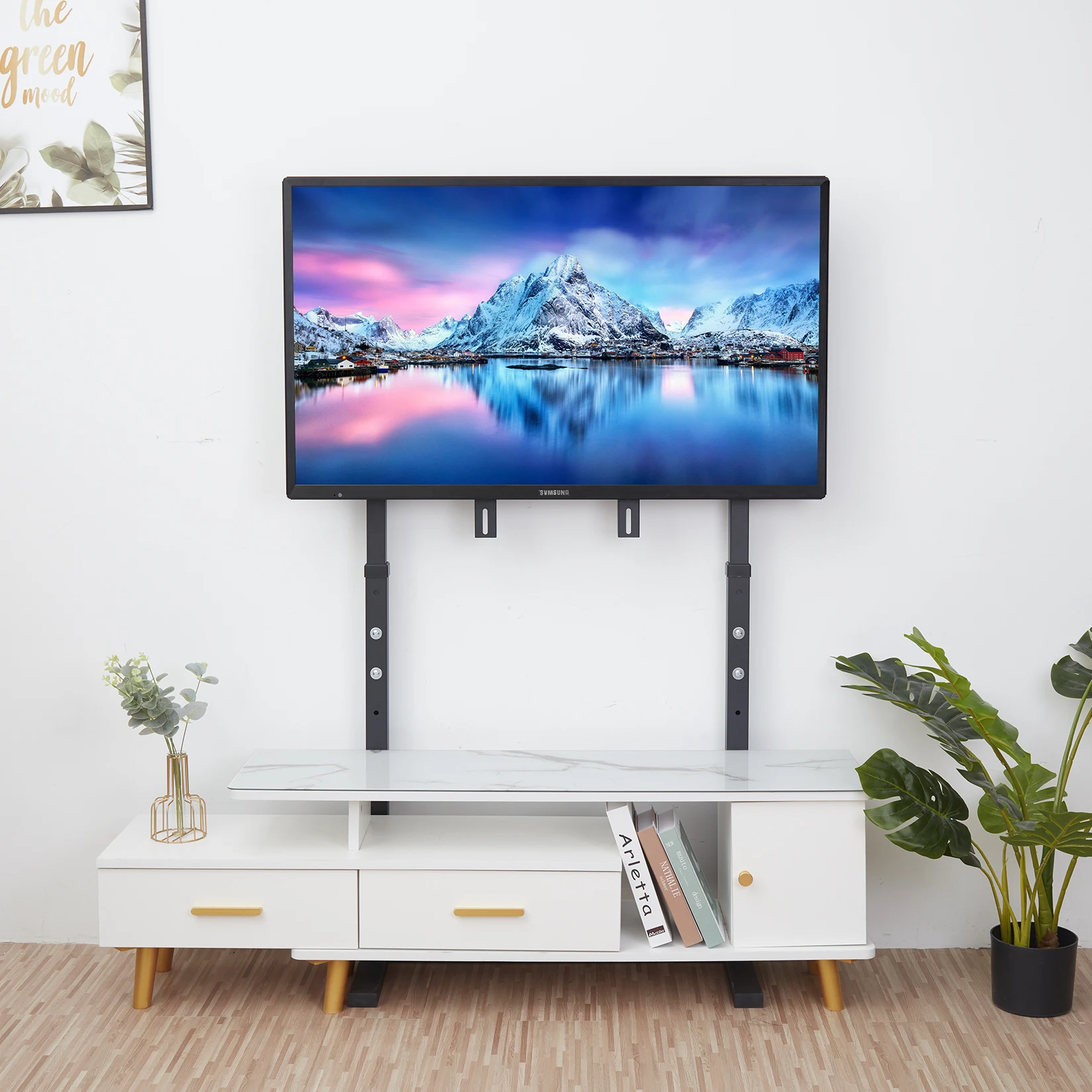 Metal Floor TV Stand Bracket Free Standing TV Mount Height Adjustable for 32-100 Inch LED LCD