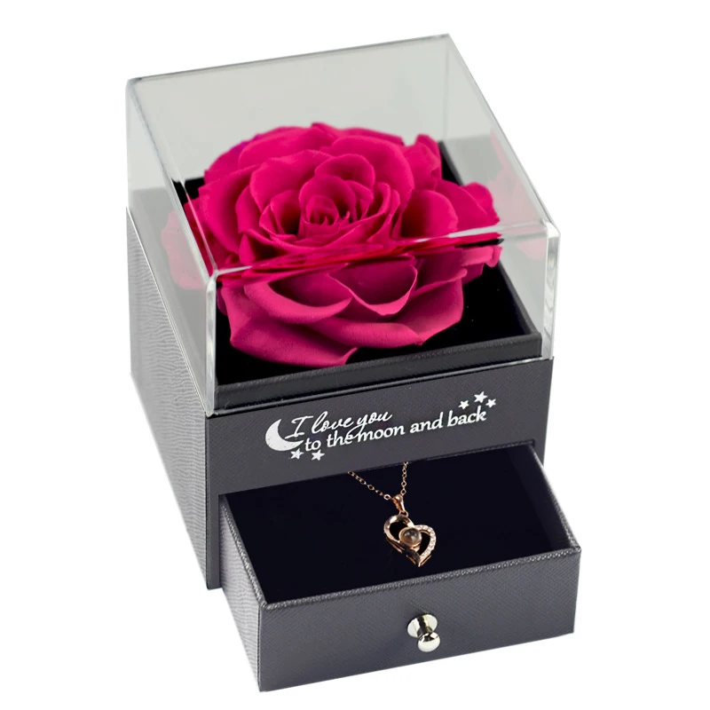Eternal Rose Flower Jewelry Gift Box Ring Earrings Necklace Storage Boxes Wedding Christmas Valentines Artificial Jewellery Case