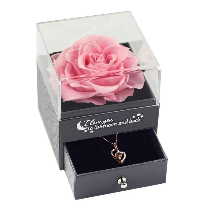 Eternal Rose Flower Jewelry Gift Box Ring Earrings Necklace Storage Boxes Wedding Christmas Valentines Artificial Jewellery Case