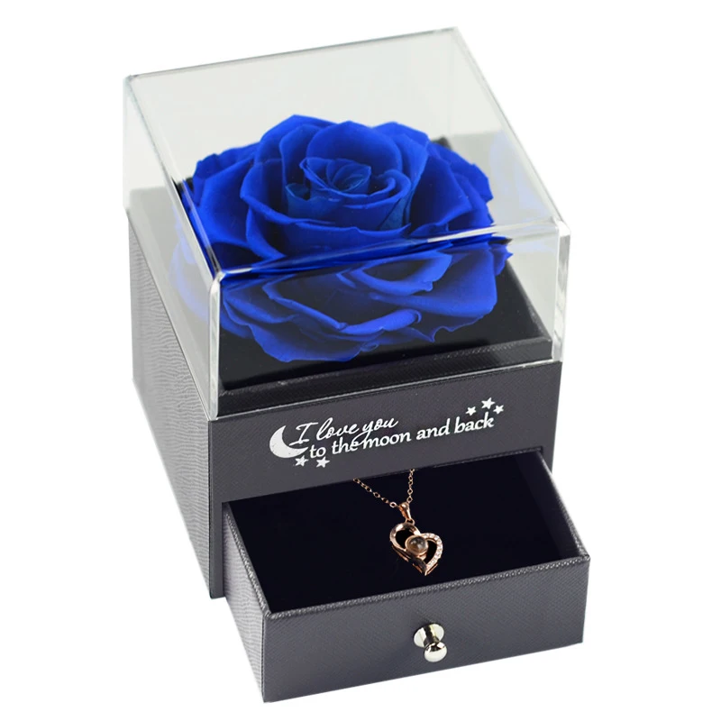 Eternal Rose Flower Jewelry Gift Box Ring Earrings Necklace Storage Boxes Wedding Christmas Valentines Artificial Jewellery Case