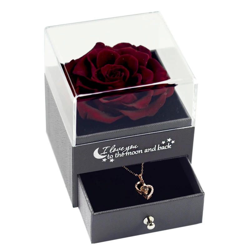 Eternal Rose Flower Jewelry Gift Box Ring Earrings Necklace Storage Boxes Wedding Christmas Valentines Artificial Jewellery Case